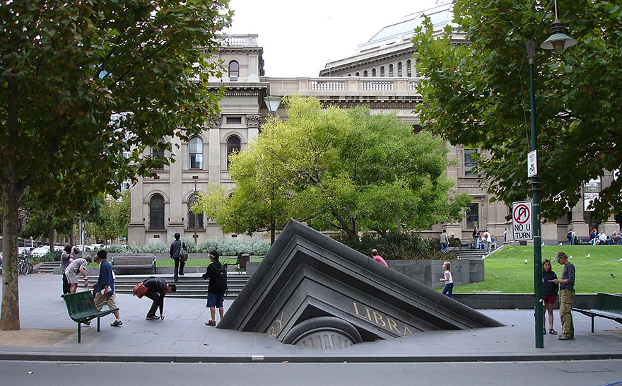 16. Sinking building outside State Library